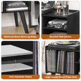 Forevich Record Player Stand Table with Vinyl Storage Holder Large Turntable Record Stand with Power Outlet Holds Up to 220 Albums Display Shelf Cabinet with Wood Legs for Living Room Black Forevich