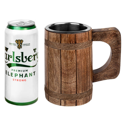 GoCraft Wooden Beer Mug with 18oz Stainless Steel Cup | Handmade Burnt Wood Drinking Stein Tankard Mugs for Men | Great Gift Idea Bar accessories - WoodArtSupply