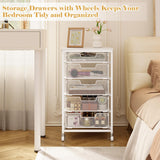 Sbanmao Utility Cart with 5 Drawers, Rolling Storage Cart with Wooden Tabletop and Lockable Wheels, Storage Drawer Cart Craft Cart for Bedroom, Classroom, Home, Office, White Sbanmao