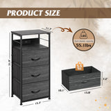 WLIVE LED Nightstand with Charging Station, Night Stand with 3 Fabric Drawers and Storage Shelf, Small Dresser for Small Space, 31.9" H Bedside Table for Bedroom, Charcoal Black Wood Grain Print WLIVE