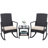 Greesum 3 Pieces Patio Furniture Set Outdoor Wicker Rocking Chairs with Glass Coffee Table for Garden Backyard Porch Poolside, Beige Greesum