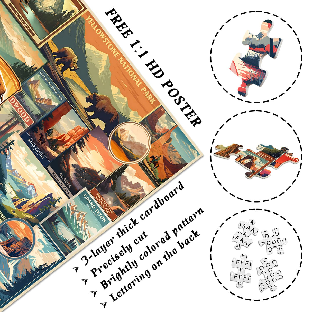 Vintage National Parks Puzzle for Adults 1000 Pieces, Travel Poster Landscape Puzzle Including Yellowstone Zion Acadia Yosemite, Nature Jigsaw Puzzles Scenery Mountain Scene PICKFORU