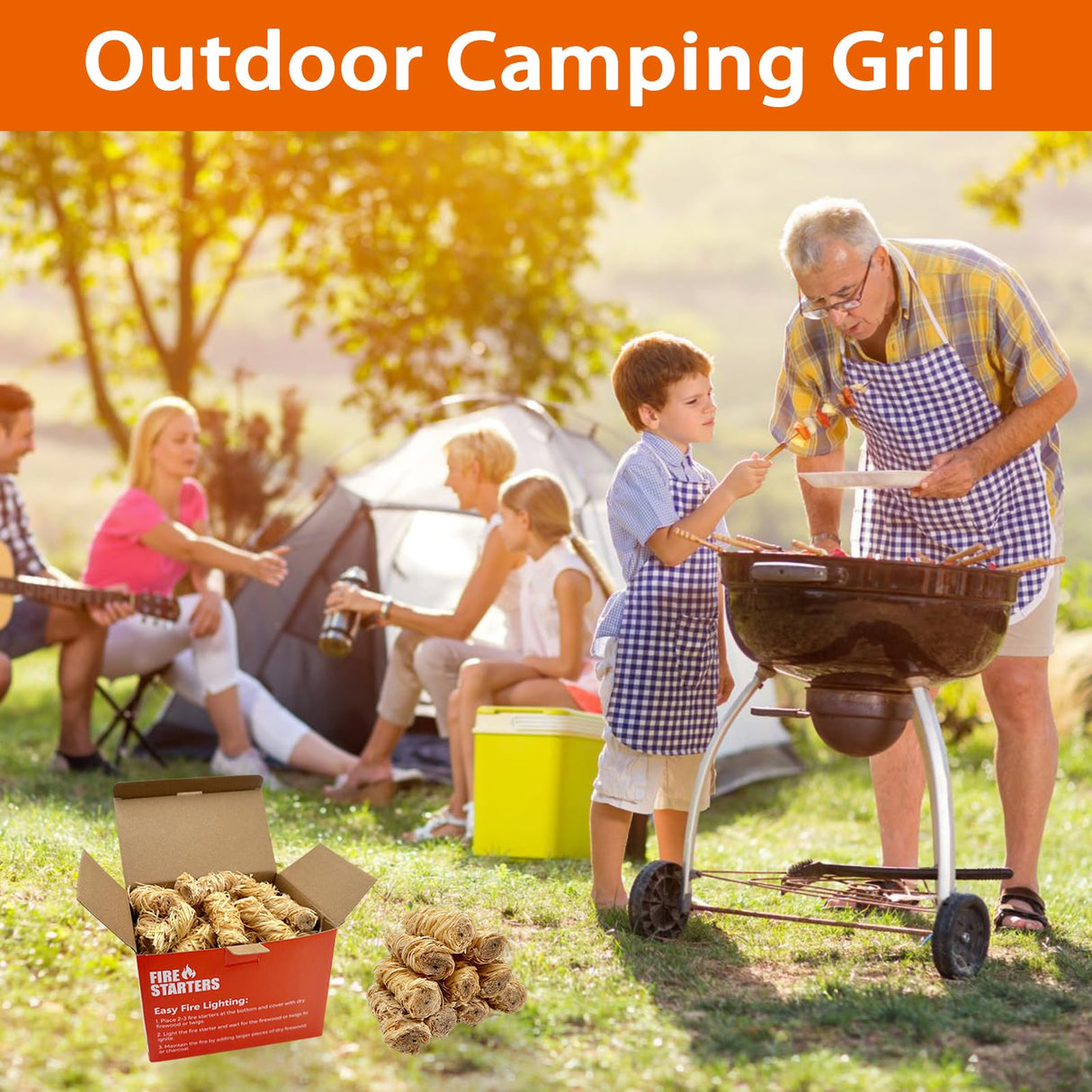 E500 Fire Starter - Natural Fire Starters for Fireplace, Campfires, Chimney, BBQ, Fire Pit & Wood Fireplace - 60 Pack Odorless Pine Firestarter, Charcoal Starter for Grill E500