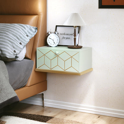 HLR Floating Nightstand, Wall Mounted Nightstand with Removable Door, Floating Shelves for Wall, Bedroom, Bathroom, Green
