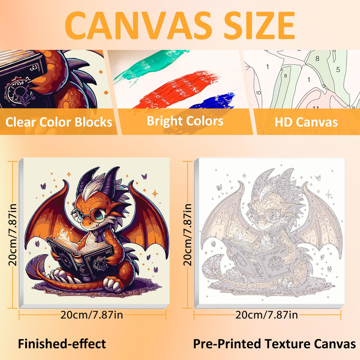 Mandun Paint by Numbers Kit for Kids with Frame, Dragon Paint by Numbers for Kids Ages 4-8-12, DIY Dragon Acrylic Oil Painting for Home Wall Art Decor Gift 7.8x7.8 inch (with Frame Easel) Mandun