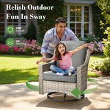 ovios Outdoor 10 Piece Patio Furniture with 54in Fire Pit Table,Wicker Coversation Set with Swivel Rocking Chair,Comfy Sectional Deep Sofa with Ottoman for Outside Porch Balcony Backyard,Dark Grey ovios