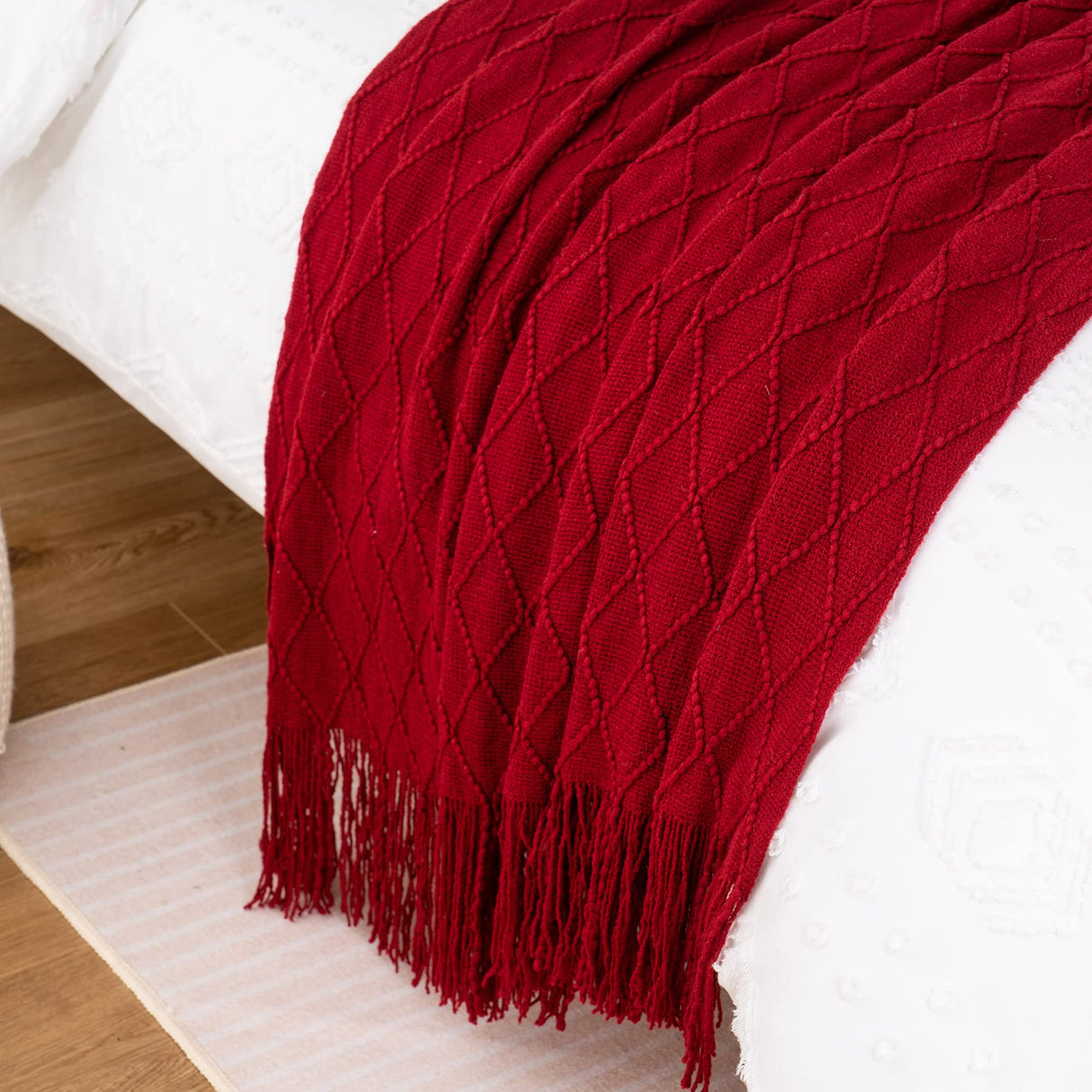 BATTILO HOME Christmas Decor Red Throw Blanket for Couch, Boho Bed Throws for Foot of Bed, Decorative Red Throws for Sofa Living Room, 50"x60" BATTILO HOME