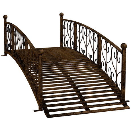 Outsunny 7' Metal Arch Garden Bridge with Safety Siderails, Decorative Arc Footbridge with Delicate Scrollwork S Motifs for Backyard Creek, Stream, Fish Pond, Bronze Outsunny