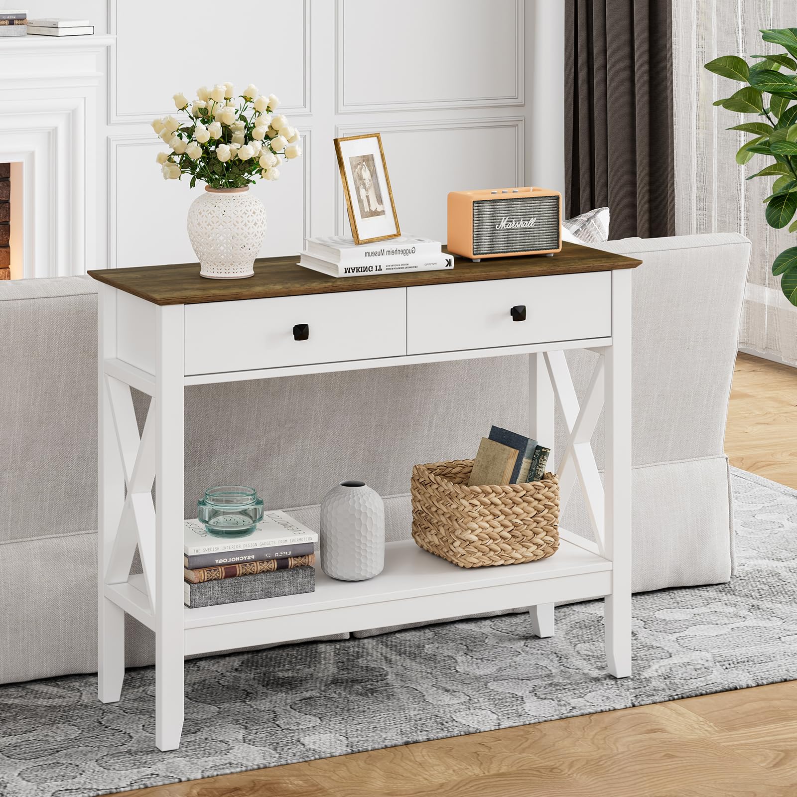 Lomojo Console Table,Sofa Table 13.8" D x 39.37" W x 31.5" HEntryway Table with 2 Drawers Storage Shelve Foyer Table for Entryway Farmhouse Hallway Tables for Living Room,Kitchen - WoodArtSupply