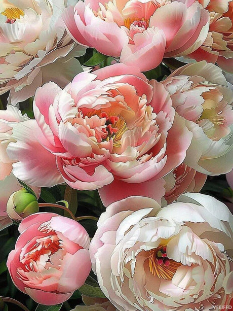 DIY Beautiful Peonies Diamond Painting, Full Round Crystal Gemstone Art Cross Stitch Diamond Art Kits, for Adults & Beginners, for Room Decor Wall Decor 12x16inch YEEIFFD