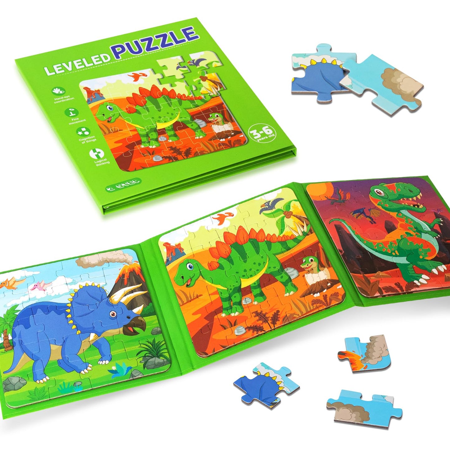 Nattork Magnetic Puzzle Book for Toddlers 3-6 Girls Boys,Travel Puzzles Game for Kids Ages 3-6,Learning Magnet with Fun for 3 4 5 6 Years Old Children Boys Girls Dinosaur