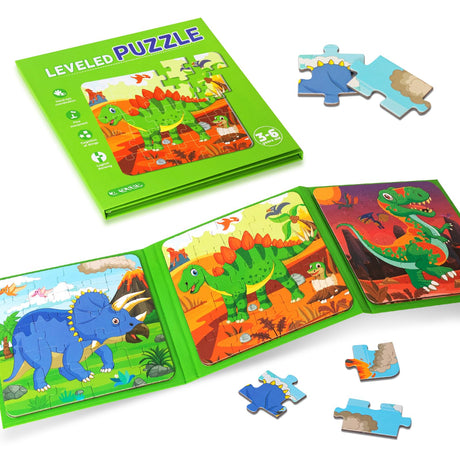 Nattork Magnetic Puzzle Book for Toddlers 3-6 Girls Boys,Travel Puzzles Game for Kids Ages 3-6,Learning Magnet with Fun for 3 4 5 6 Years Old Children Boys Girls Dinosaur Nattork