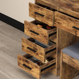 gihusrzx Makeup Vanity Desk with Mirror & Lights, Vanity Desk with 5 Drawers & Storage Shelves, Vanity Table with Chair, 3 Color Modes & Adjustable Brightness Dressing Table, Bedroom Retro Brown and gihusrzx