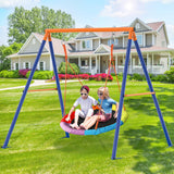GIKPAL Saucer Swing with Stand for Kids Outdoor, 440lbs Swing Set with Heavy-Duty Metal Frame and Adjustable Ropes, Safe Waterproof Round Playset for Backyard Playground Park, Rainbow Color GIKPAL