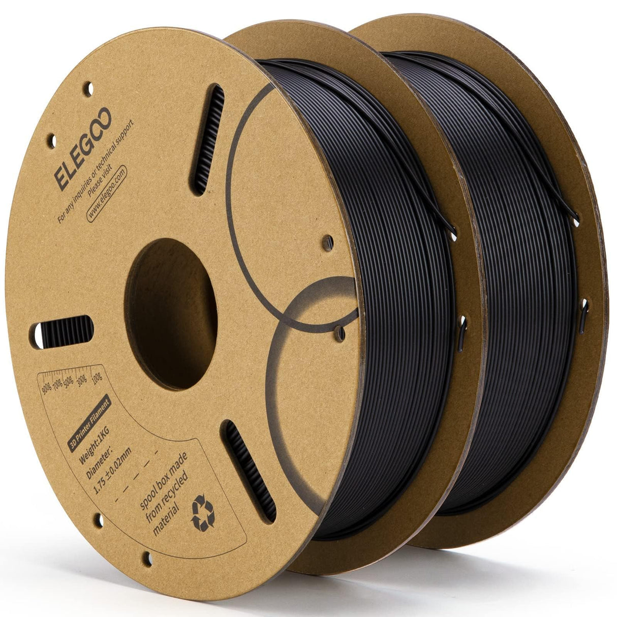 ELEGOO PLA Filament 1.75mm Black 2KG, 3D Printer Filament Dimensional Accuracy +/- 0.02mm, 2 Pack 1kg Cardboard Spool(2.2lbs) 3D Printing Filament Fits for Most FDM 3D Printers ELEGOO