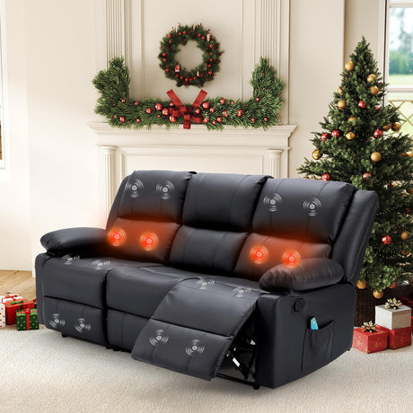 YODOLLA Recliner Couch with Massage&Heat Function, Wall Hunger Reclining Sofa Manual Faux Leather RV Sofa Couch, Home Theater Seating, Black YODOLLA