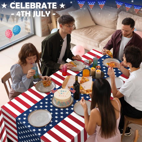OHOME 4th of July Decorations - Memorial Day Decorations - Patriotic Decorations American Flag Plastic Tablecloth | Fourth of July Accessories for Home Outdoor Outside Party Favors,54"x108",2 Pack OHOME