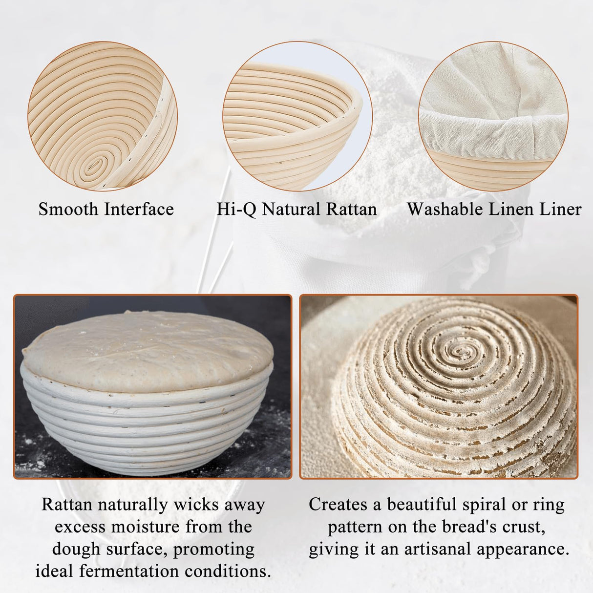SNAILDIGIT Banneton Bread Proofing Basket Set of 2: 9 Inch Round Sourdough Proofing Bowls for Artisan Bread Making for Professionals and Home Bakers SnailDigit