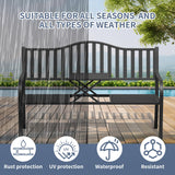 SHGJ&SOFT Outdoor Bench, Garden Bench, Cast Iron Metal Frame Patio Park Bench with a Small Table, for Porch, Lawn, Garden, Yard (D2644BK-1) SHGJ&SOFT