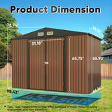 Quictent Heavy Duty 8X6 FT Outdoor Metal Storage Shed, Lockable Tool Shelter Waterproof Shed for Garden, Backyard, Lawn and Patio Scene with Combination Lock, Brown(8.2X5.8 FT Base, No Floor) Quictent