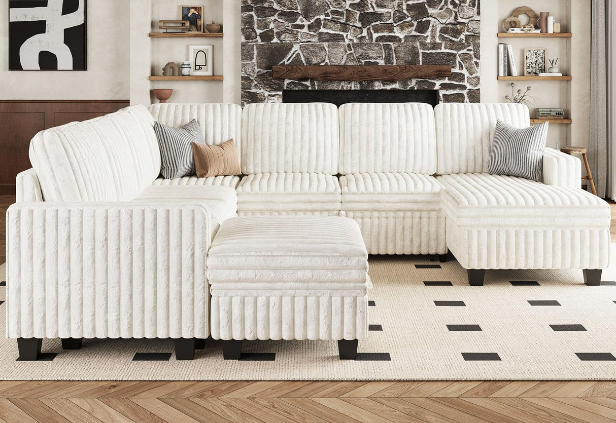 Belffin Oversized Sofa Bed Modular Sectional Sleeper Sofa with Pull Out Bed L Shaped Couch with Storage Chaise White Couch Belffin