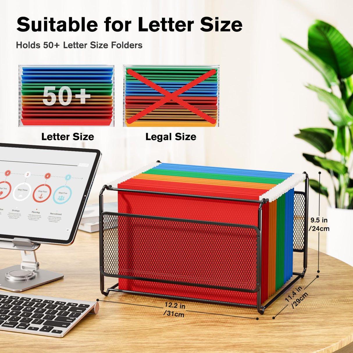 MaxGear Hanging File Organizer, Letter Size Filing Box, Metal Mesh Black Desk File Folder Storage for Office, Home, School, 2 Pack MaxGear