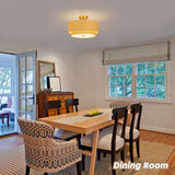 HILUXIA 16 Inch Modern Semi Flush Mount Ceiling Light Fixture, Double Rattan and Wicker Style Drum Shade, Gold Farmhouse Flush Ceiling Lamp for Bedroom, Living Room, Dining Room, Kitchen HILUXIA