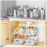 RIKOJUXI Bathroom Organizer with Dividers, 2Pcs 2 Tier Stackable Under Sink Organizers and Storage Cabinet Organizers for Bathroom Kitchen Pantry Organization and Storage, Medicine Cabinet Organizer RIKOJUXI