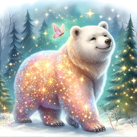 GDYEEH DIY 5D Polar Bear Diamond Art Kits, Fantasy Round Full Drill Sparkling Butterfly Diamond Painting Picture, Forest Diamond Painting Art Kits Craft for Adults Beginners, Home Wall Decor 12x12inch GDYEEH
