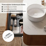 36 inch Bathroom Vanity with Sink, Floating Cabinet with Ultra-Thin Ceramic Basin and Marble Top, Large Storage Drawer, Soft-Close Design, Nature Wood AmbroVania