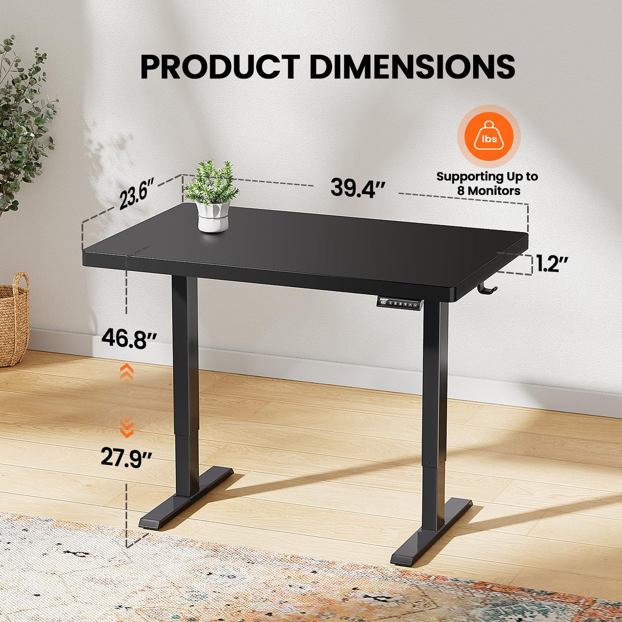 ErGear 40" x 24" Whole Piece Desktop Electric Standing Desk, Thick Height Adjustable Desk with 4 Height Memory, Home Office Computer Table with Cable Management Tray, Black ErGear