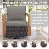 6 Piece Outdoor Patio Furniture Set with Propane Fire Pit Table, Wicker Patio Conversation Set with 2 Swivel Rocker Chairs Rattan Sofa and Removable 4" Thick Cushions for Deck Backyard Belord