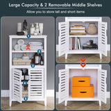 HITNET White Bathroom Cabinet, Bamboo Storage Cabinet Freestanding, Side Tall Storage Organizer for Kitchen Living Room Entryway HITNET