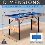 SereneLife 4.5ft Folding Pool Table, 54in Portable Foldable Billiards Game Table for Kids and Adults with Accessories, Indoor and Outdoor Games with Sticks, Cue, Balls and Triangle, Blue SereneLife