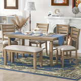 6-Piece Dining Table Set with Bench for 6 Rectangular Kitchen Table Set with 4 Chairs & Bench Retro Dining Room Table and Chairs for Kitchen, Dining Room (Natural) Bellemave