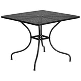 Flash Furniture Oia 5-Piece Commercial Grade Steel Patio Table and Chairs Set, Outdoor Dining Set with Square Table and 4 Round Back Chairs, Black Flash Furniture