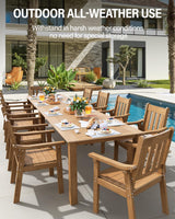 YEFU Outdoor Patio Dining Sets: All Weather 12 Piece Dining Table Set for 10 with Umbrella Hole & Aluminum Frame - Outdoor Furniture Patio 2 Table and 10 Chairs for Outside Backyard/Porch/Deck Teak YEFU