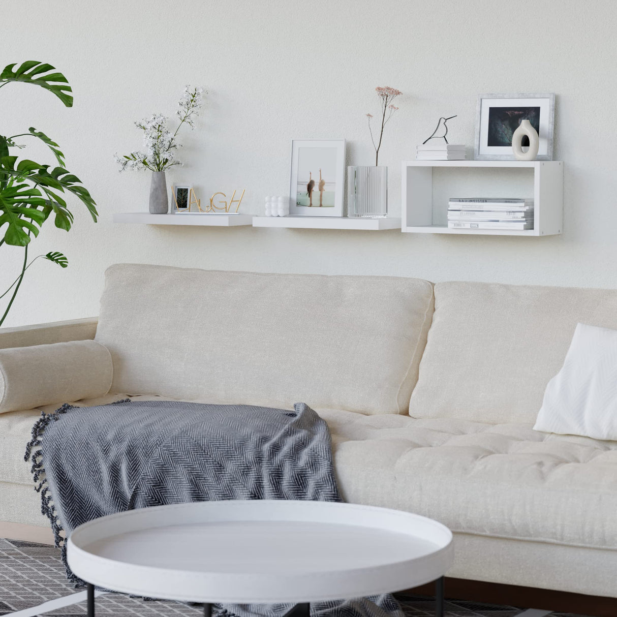 RICHER HOUSE White Floating Shelves Set of 3, Modern Bathroom Shelves Wall Mounted Shelves for Wall Decor, Over Toilet White Wall Shelves for Bathroom Bedroom, Living Room, Kitchen RICHER HOUSE