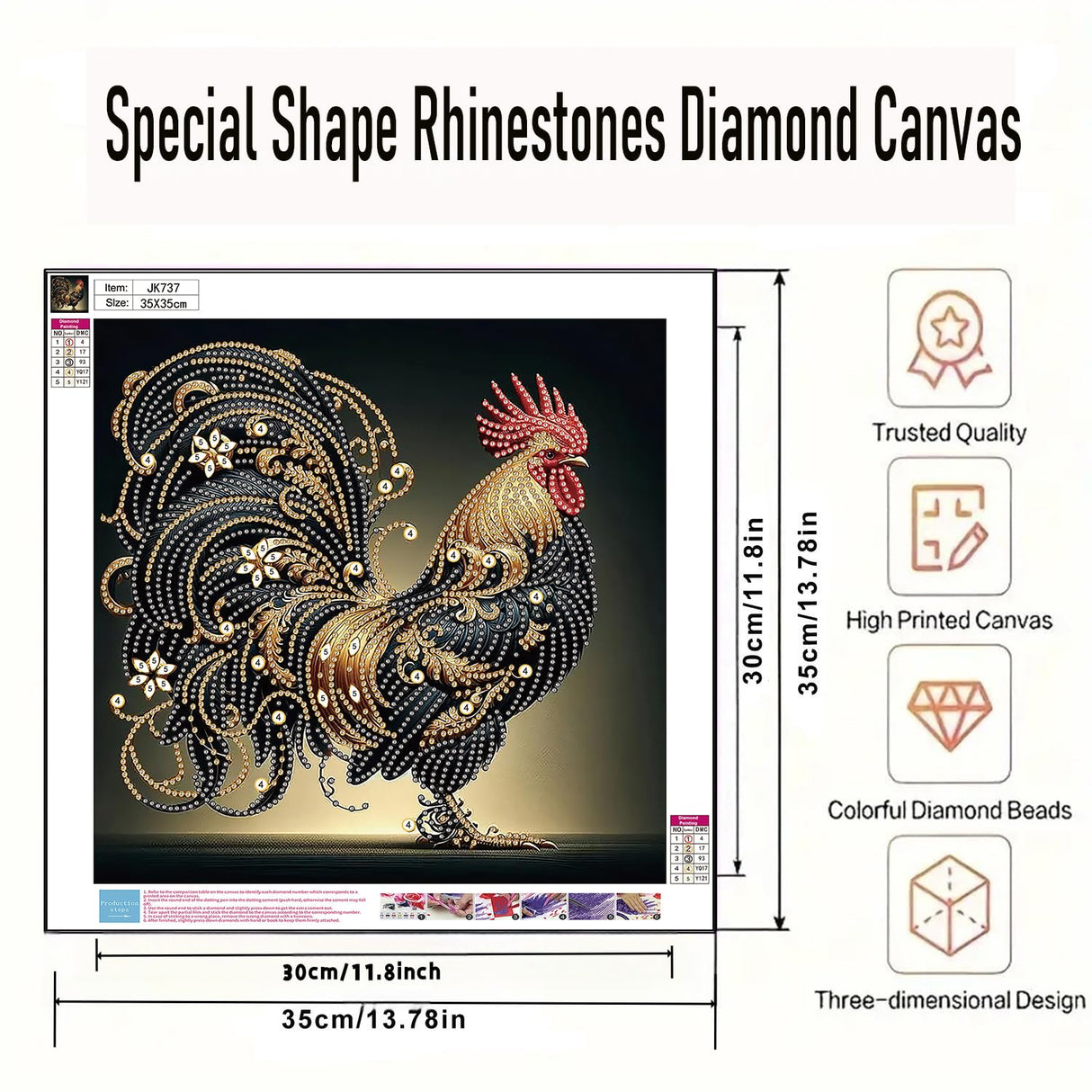 BYGFHLYW 5D Diamond Painting Kits for Adults, Rooster Diamond Art Kits for Adults Beginner, Special Shaped Crystal Art Diamond Dot Gem Painting for Home Wall Decor 13.7x13.7inch BYGFHLYW
