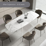 Extendable Dining Table for 6-8 Seat, 55.1'' to 82.7'' Sintered Stone Oval Kitchen Table, Modern Dining Room Table with Rounded Corner for Kitchens, Dining Room, Office Areas(White Glossy Tabletop) SIMTONAL