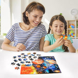 LELEMON Solar System Jigsaw Puzzles in a Metal Box 100 Pieces Space Star Jigsaw Puzzle for Kids Ages 4-8 Children Learning Educational Puzzles Toys LELEMON