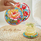 8 Pcs Flower Diamond Painting Coasters Kit with Holder, DIY Flowers Diamond Coaster Non-Slip Coaster for Adults, Crystal Full Drill Rhinestone Diamond Art Diamond Painting Kit Supplies LWZAYS