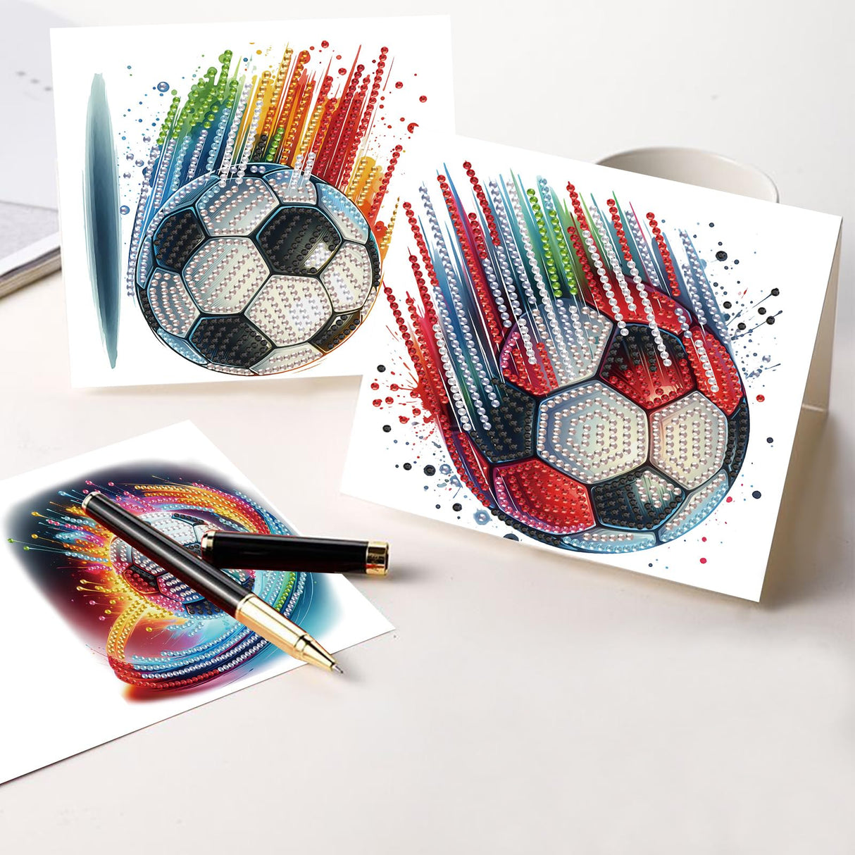 Tontut 6pcs Diamond Art Painting Kit Greeting Card, Football 5D DIY Diamond Handmade Holiday Sparkling Greeting Card with Envelope, Holiday Gift Congratulation Tontut