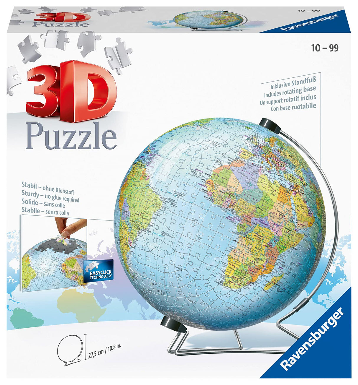 Ravensburger The Earth 540 Piece 3D Puzzle - Engaging Fun for Kids and Adults | Precision Fit with Easy Click Technology | Durable Displayable Model | Celebrating Over 130 Years of Quality Ravensburger