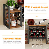 Homeiju Wall Mounted Wine Rack with Glass Holder, Wood-Metal Retro Bar Shelf, Wine Bottles Display Wall Storage for Kitchen Dining Room Home Bar Homeiju