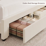 HITHOS Upholstered Full Led Bed Frame with Charging Station and Storage Drawers, Velvet Princess Platform Bed Frames with Crystal-Button Tufted Headboard for Girls and Kids, No Box Spring Need, Beige HITHOS