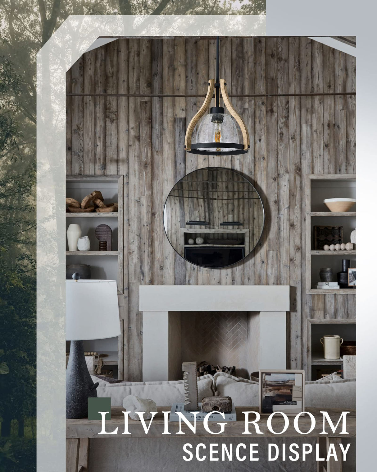 HANASS Pendant Light Fixtures, Farmhouse Wood and Glass Pendant Lighting for Kitchen Island, Rustic Length Adjustable MD89437 HANASS