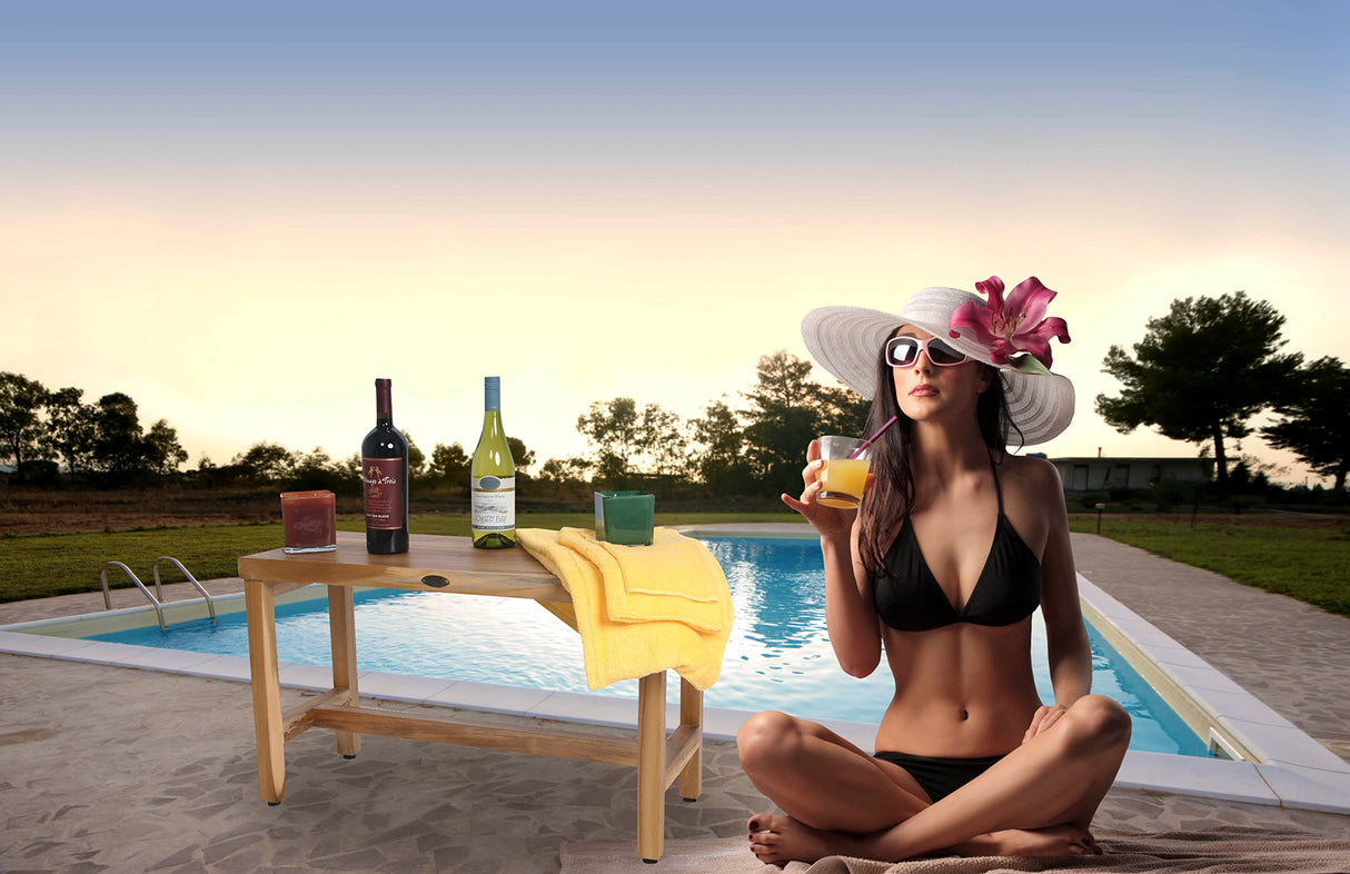 EcoDecors, Eleganto, 30", Teak Shower Bench, Teak Shower Stool, Teak Shower Bench for Inside Shower, Teak Garden Bench, Teak Hallway Bench, Wood Patio Bench EcoDecors