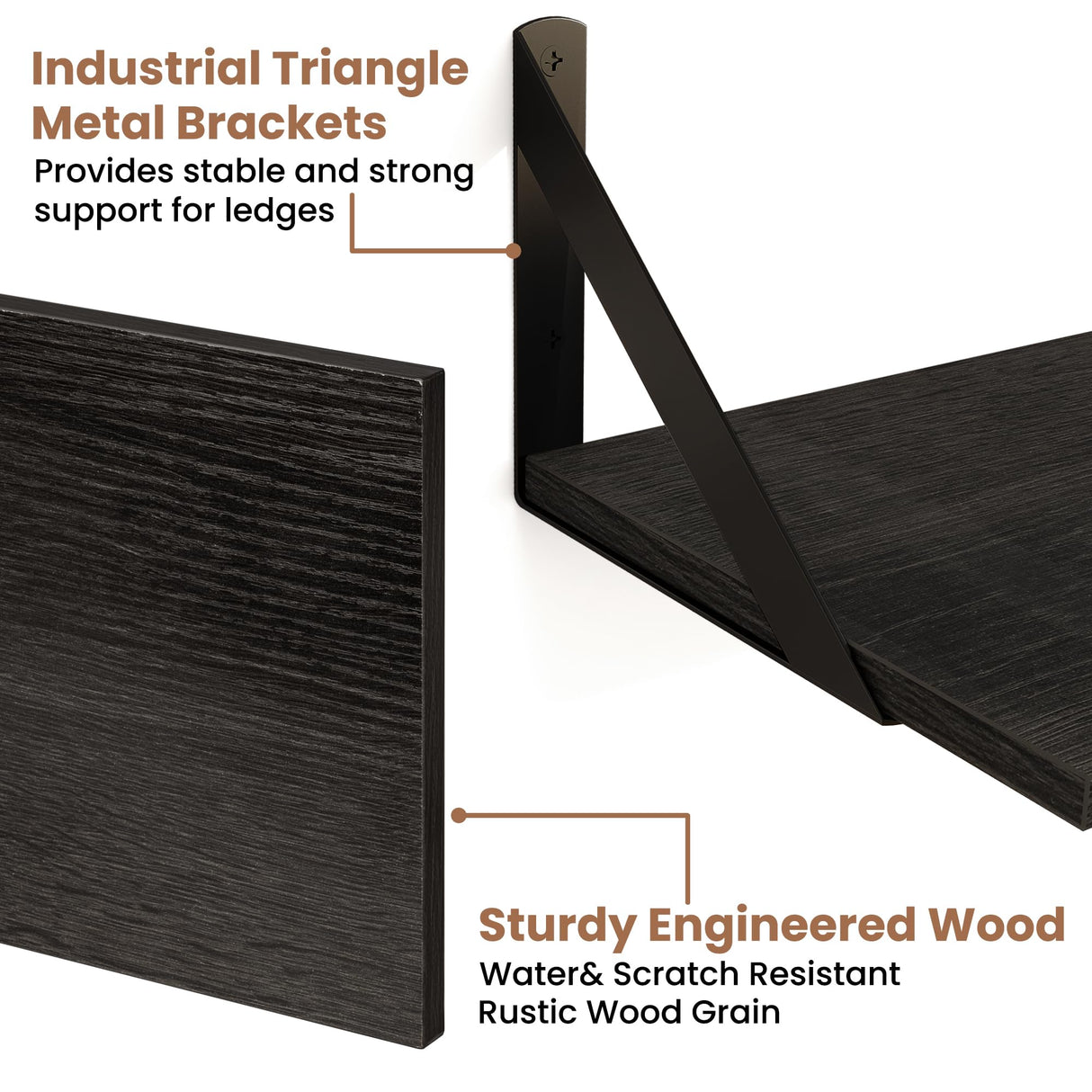 Axeman Floating Shelves for Wall, 8 Inch Deep Black Floating Shelves Set of 2, 16W x 8D Wall Mounted Black Shelves for Bookshelf Living Room Bedroom Home Office Bathroom - Black Axeman