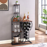 PUDDINER Wine Rack Freestanding Floor, 11 Bottle Wine Racks with Tabletop, Hanging Wine Glass Holder, 5 Tier Wine Bakers Rack, Bar Table Countertop, Wine Storage Shelf for Home, Bar, Kitchen, Brown PUDDINER